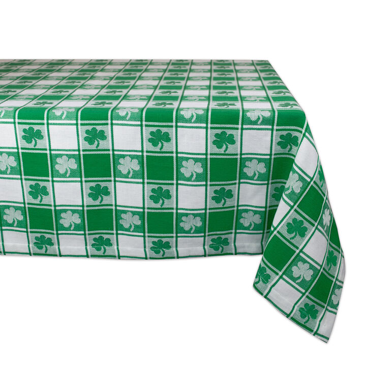 52" Green and White Shamrock Woven Square Tablecloth