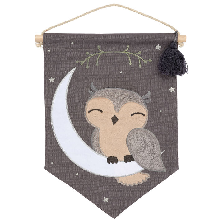 Lambs & Ivy Owl Canvas Banner Nursery Wall Art / Wall Hanging - Gray