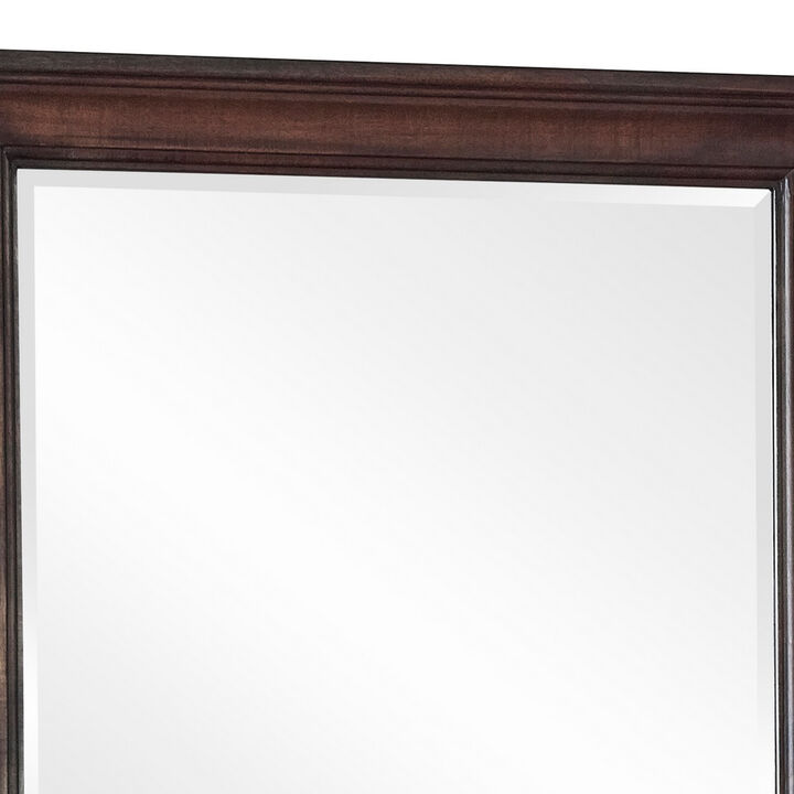 Oxy 38 Inch Classic Rectangular Portrait Mirror with Wood Frame, Brown-Benzara