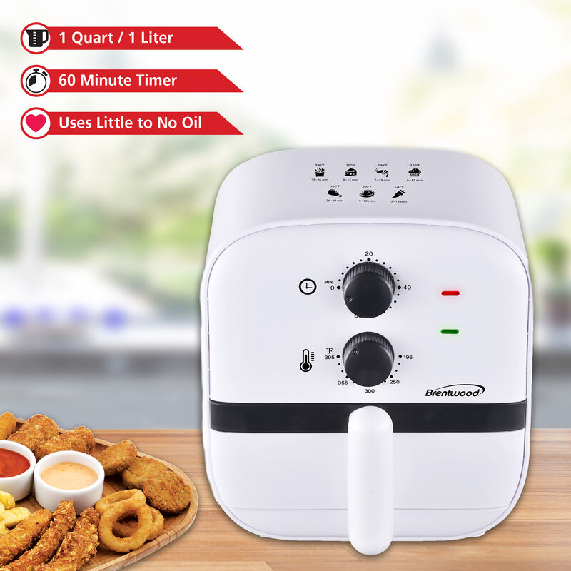 Brentwood 1 Quart Small Electric Air Fryer with 60min Timer and Temp Control- White