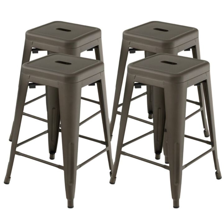 Hivago 24 Inch Set of 4 Counter Height Barstool Stackable Chair