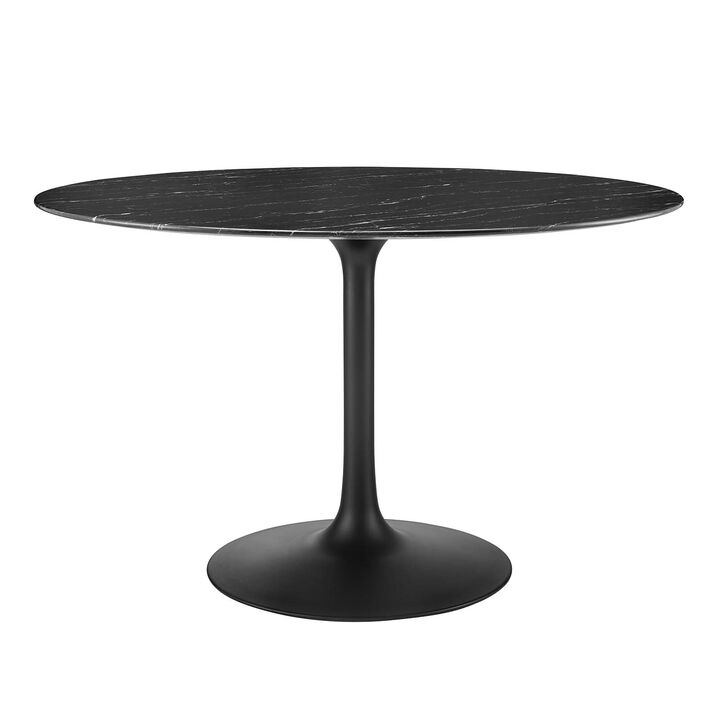 Modway - Lippa 48" Round Artificial Marble Dining Table Black Black