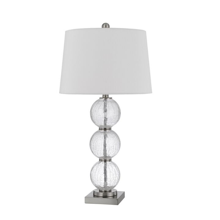 29 Inch Accent Table Lamp Set of 2, Stacked Crackle Glass balls, Silver-Benzara