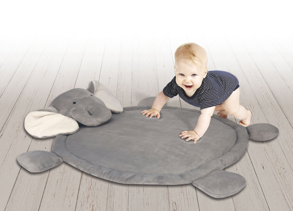 Lambs & Ivy Elephant Baby Play Mat with 3-Dimensional Head - Gray