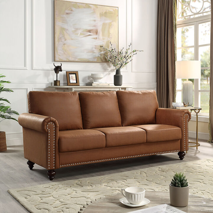 Leathaire Fabric Upholstery sofa/Tufted Cushions/ Easy, Tool-Free Assembly, Light Brown