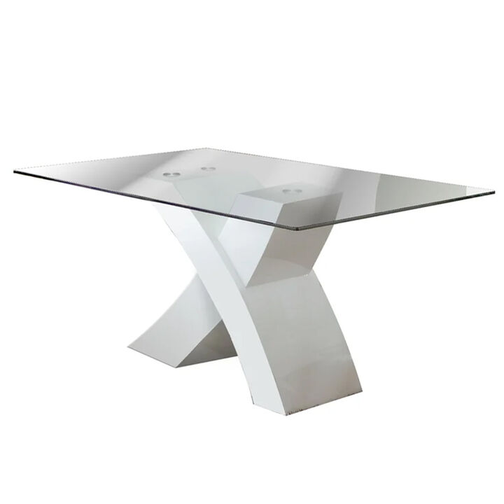 Dining Table with Square Glass Top, White and Clear-Benzara