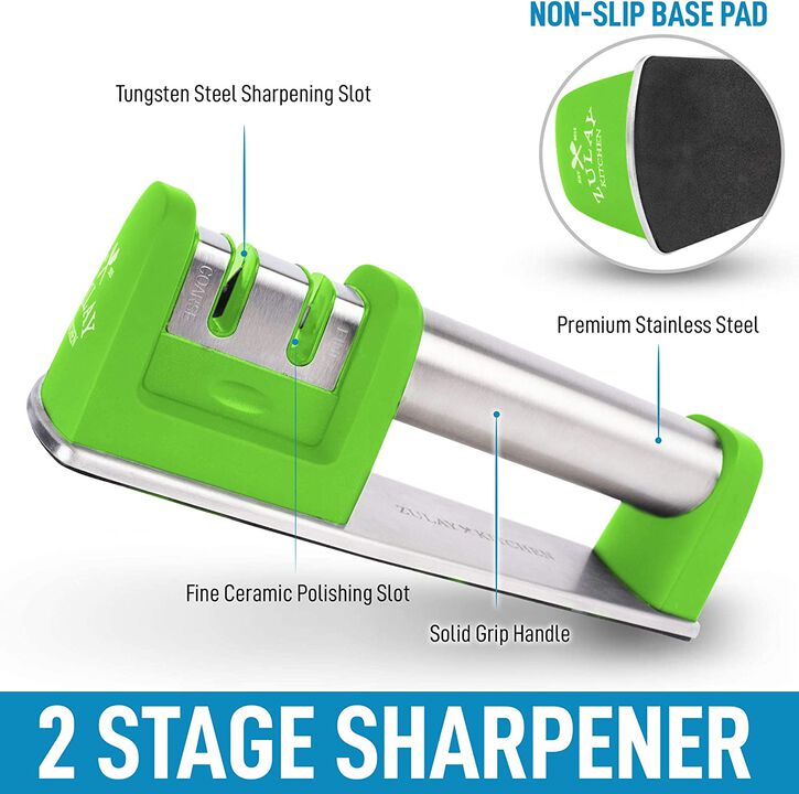 Premium Quality Knife Sharpener for Straight and Serrated Knives Stainless Steel Ceramic and Tungsten