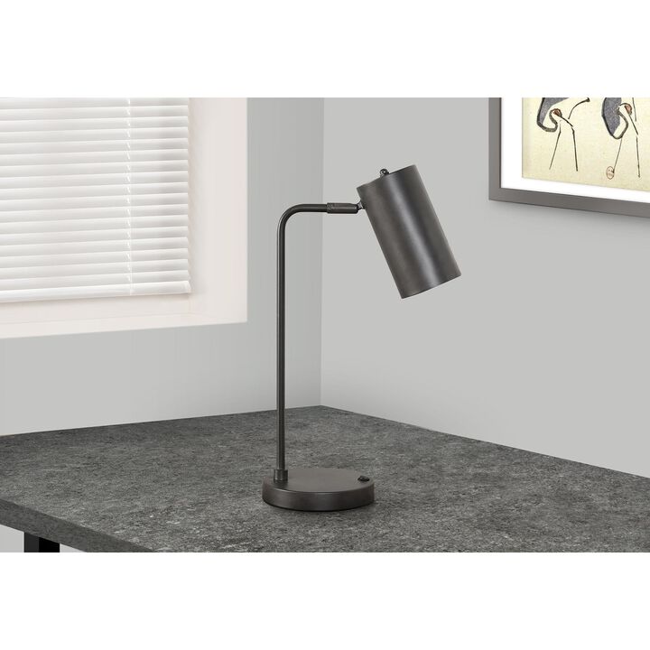 Monarch Specialties I 9645 - Lighting, 18"H, Table Lamp, Usb Port Included, Grey Metal, Grey Shade, Modern