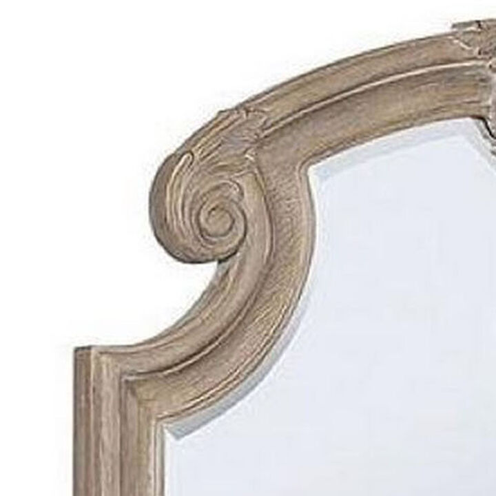 47.25 Inches Crown Top Molded Mirror, Natural Brown-Benzara