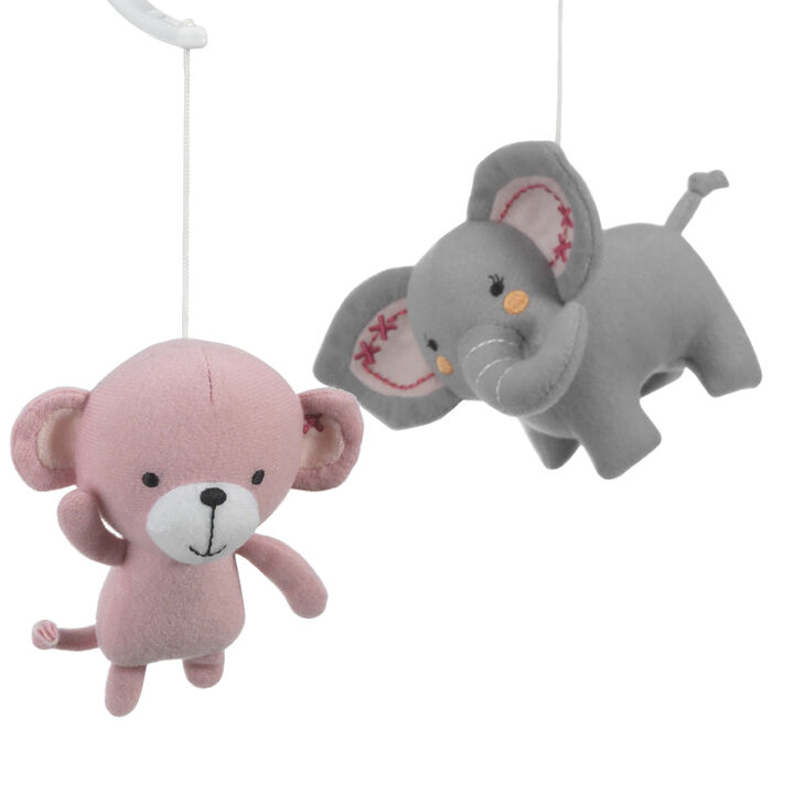 Bedtime Originals Twinkle Toes Musical Baby Crib Mobile - Pink, Gray, Animals