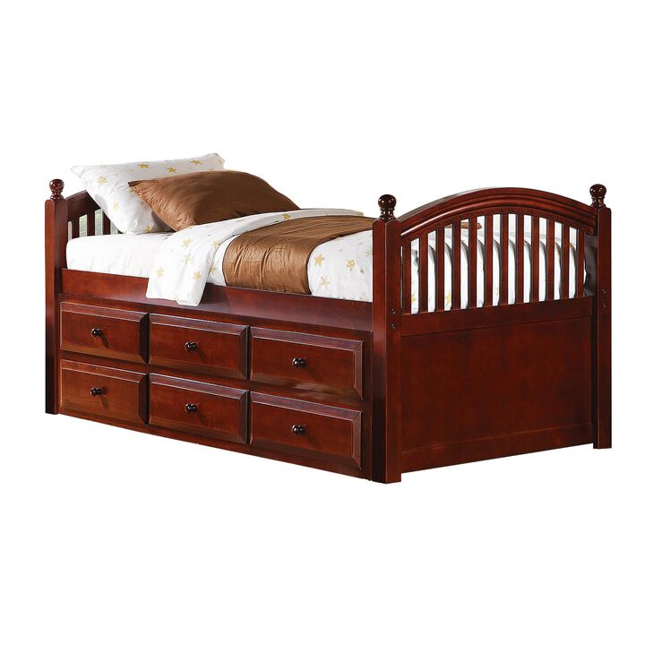 Wooden Twin Size Daybed with Trundle and Three Spacious Drawers, Brown-Benzara