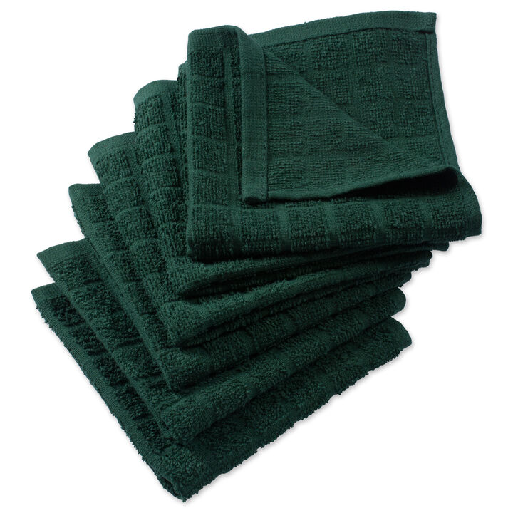 Set of 6 Dark Green Solid Window Pane Terry Dishcloths 12"