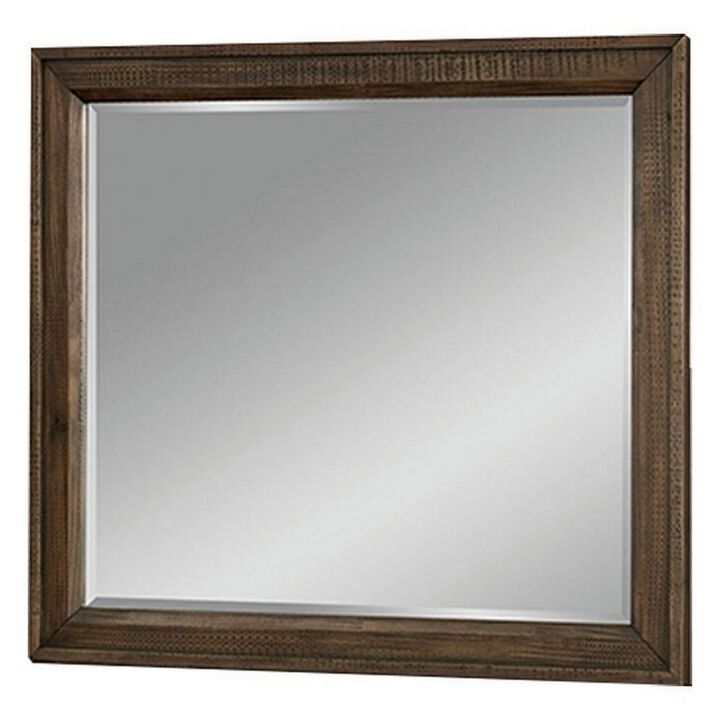 42 Inch Rectangular Wooden Frame Transitional Mirror, Brown-Benzara