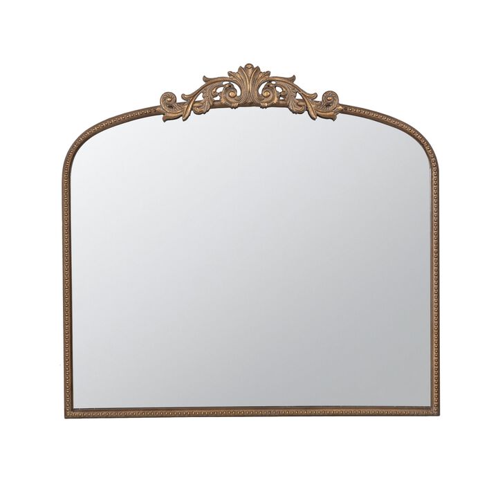Kea 41 Inch Wall Mirror, Gold Curved Arched Metal Frame, Baroque Design-Benzara