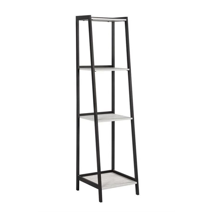 Ladder Bookcase with 4 Tier Shelves and Metal Frame, Gray-Benzara