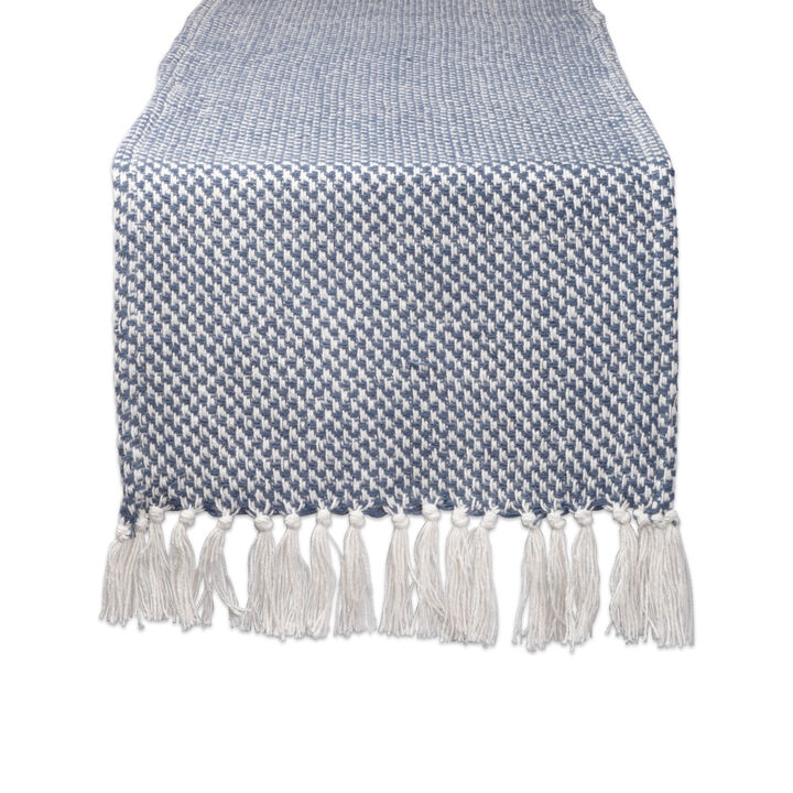 108" French Blue and White Woven Fringed Table Runner
