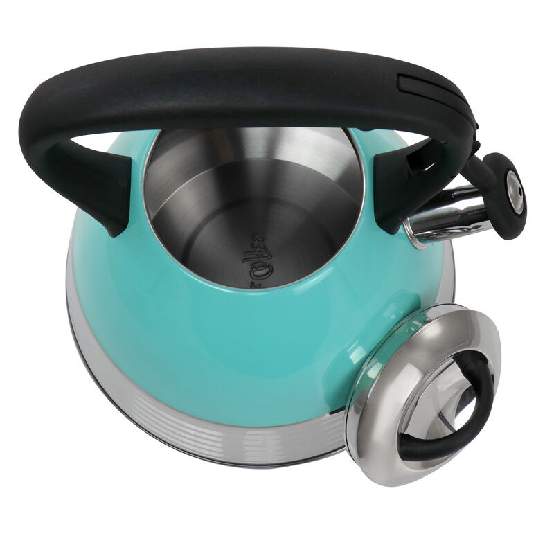 Mr. Coffee 2.5 Quart Stainless Steel Whistling Tea Kettle in Turquoise