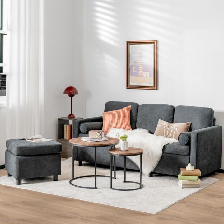Hivvago 3 Seat L-Shape Movable Convertible Sectional Sofa with Ottoman-Gray