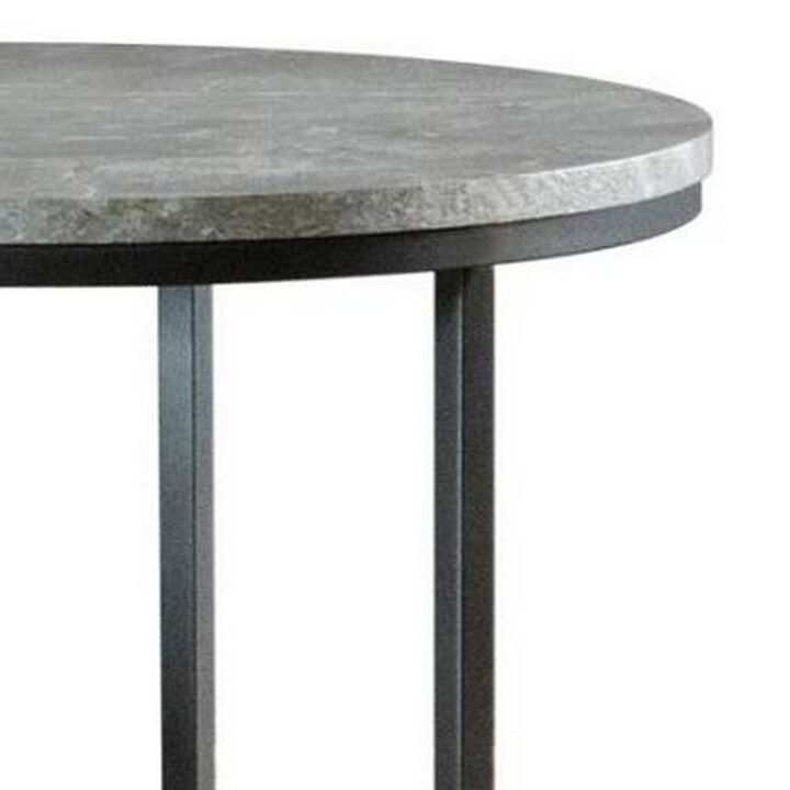 End Table with Textured Round Faux Marble Top, Gray-Benzara