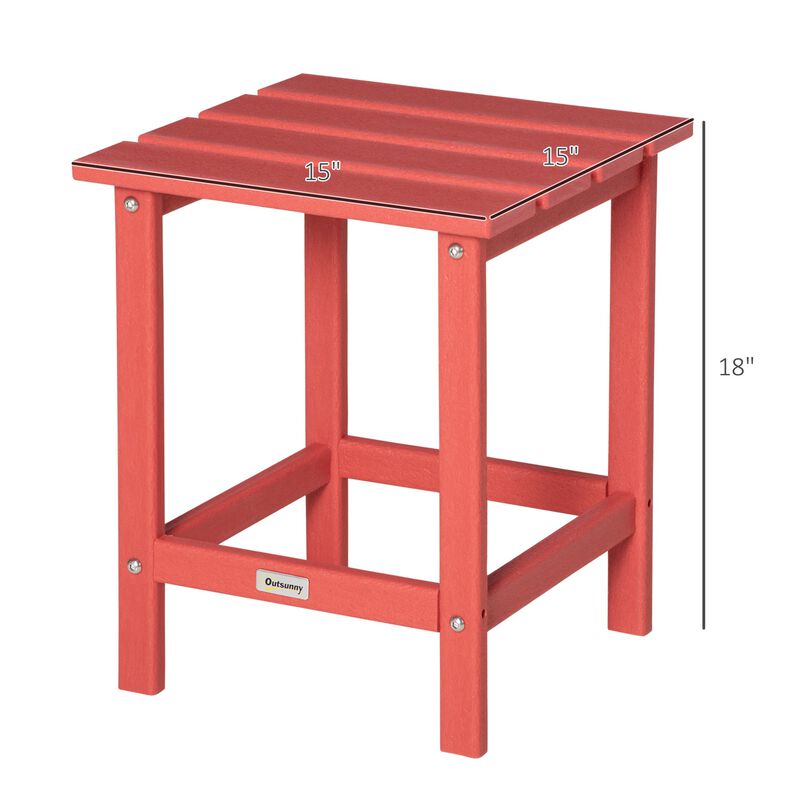 Patio Side Table, 18" Square Outdoor End Table, HDPE Plastic Tea Table for Adirondack Chair, Backyard or Lawn, Red