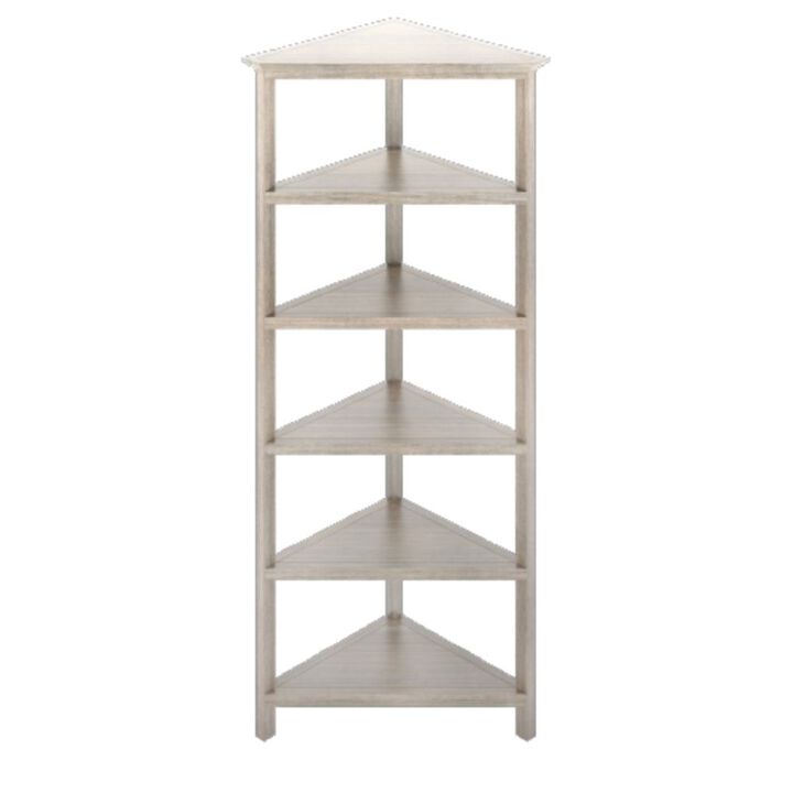 Homezia Gray Five Tier Solid Wood Corner Bookcase