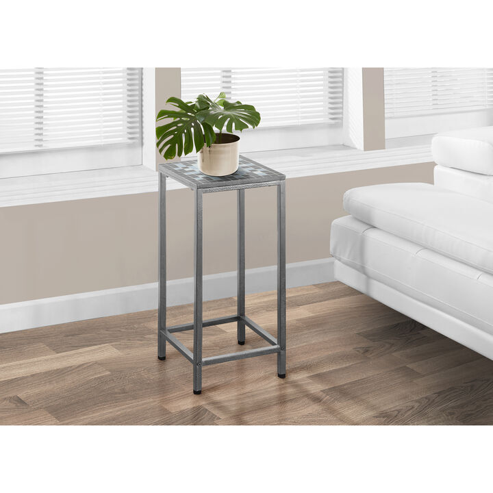 Monarch Specialties I 3145 Accent Table, Side, End, Plant Stand, Square, Living Room, Bedroom, Metal, Tile, Blue, Grey, Transitional