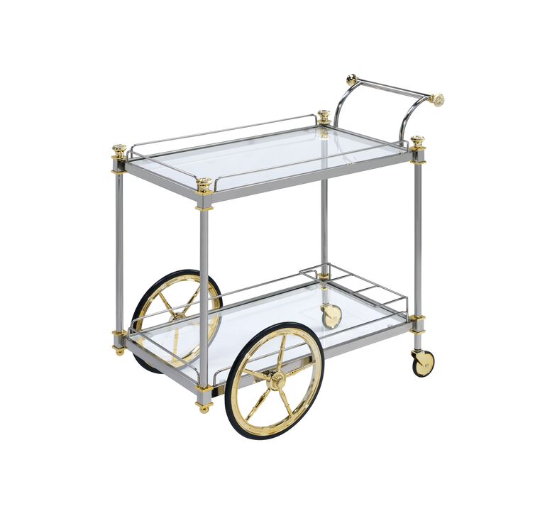 ACME Cyrus Serving Cart, Silver/Gold & Clear Glass