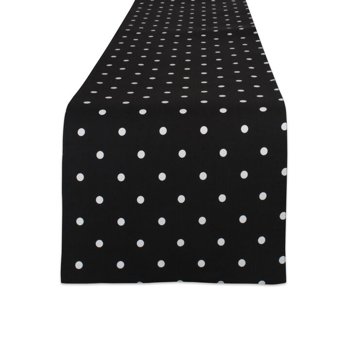 72" White and Black Rectangular Reversible Polka Dot Table Runner