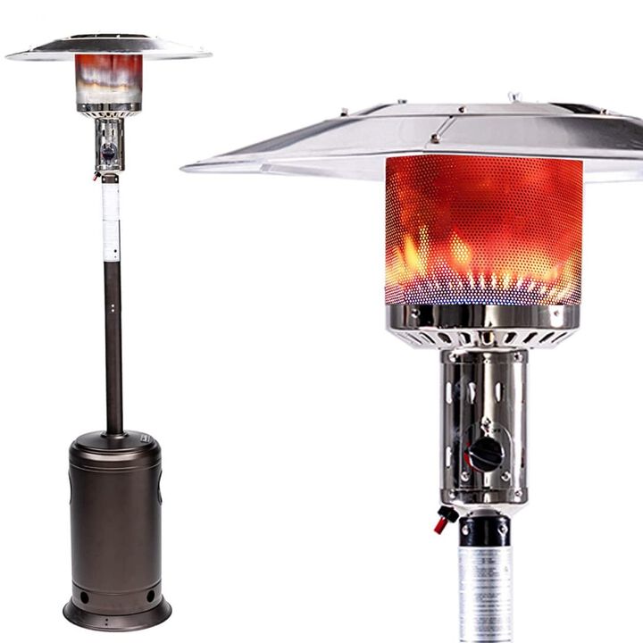 Outdoor Patio Propane Heater with Portable Wheels 47,000 BTU 88 inch Standing Gas Outside Heater Stainless Steel Burner Commercial & Residential Hammered Black for Party Restaurant Garden Yard-Smocha