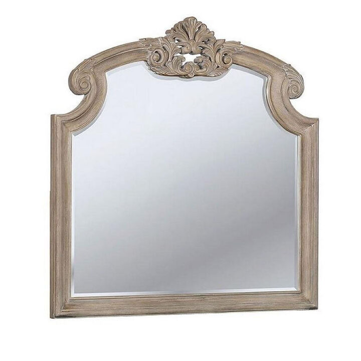 47.25 Inches Crown Top Molded Mirror, Natural Brown-Benzara