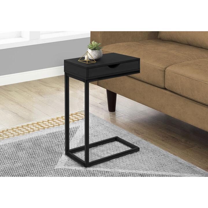 Monarch Specialties I 3600 Accent Table, C-shaped, End, Side, Snack, Storage Drawer, Living Room, Bedroom, Metal, Laminate, Black, Contemporary, Modern