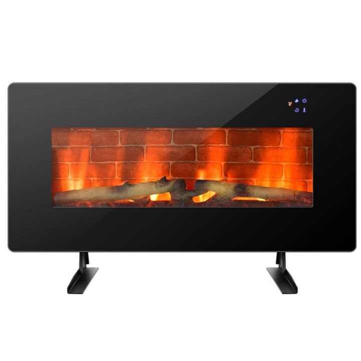 Hivvago 36 Inch Electric Wall Mounted Freestanding Fireplace with Remote Control-Black