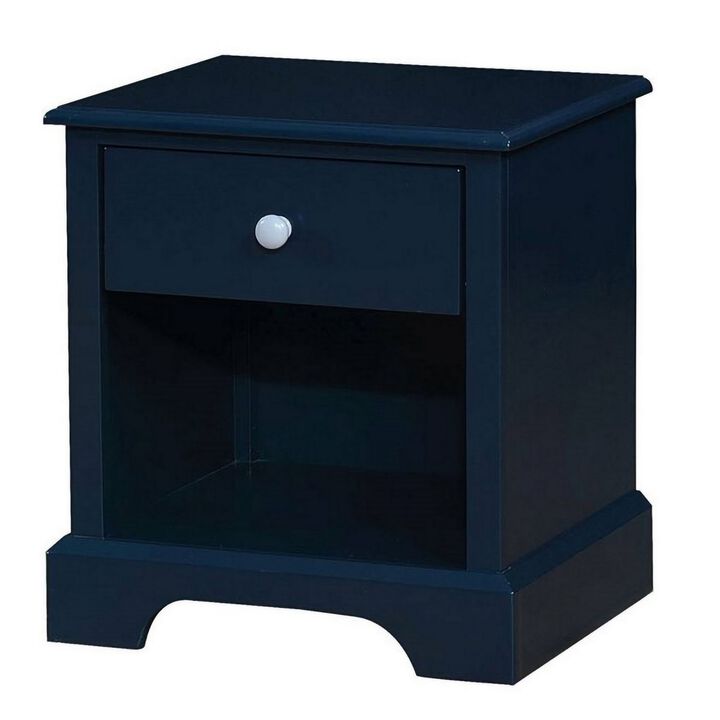 Transitional 1 Drawer Wooden Nightstand with Open Compartment, Blue-Benzara