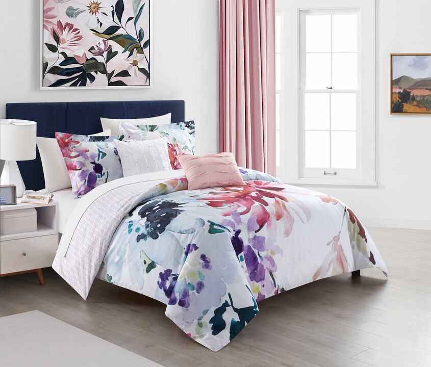 Chic Home Butchart Gardens Reversible Comforter Set Floral Watercolor Design Bedding - Decorative Pillows Shams Included - 5 Piece - Queen 90x92", Multi