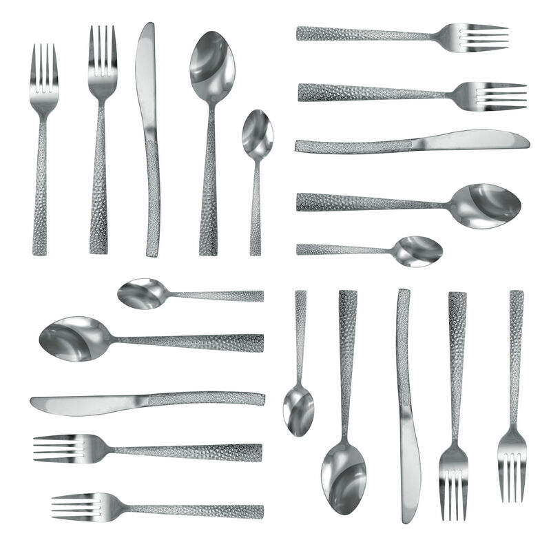 MegaChef Baily 20 Piece Flatware Utensil Set, Stainless Steel Silverware Metal Service for 4 in Silver