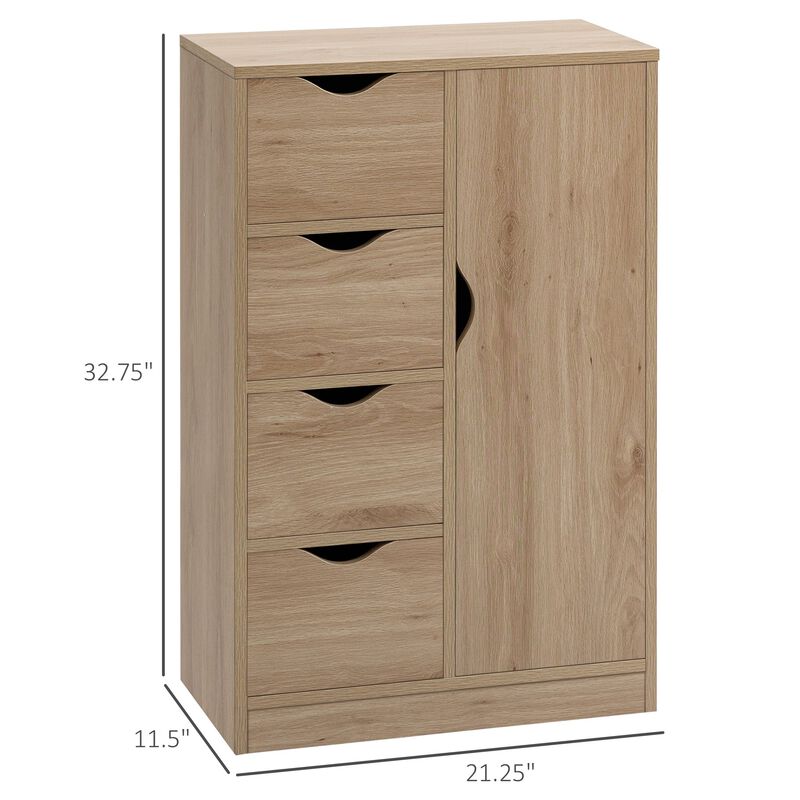 Modern Storage Cabinet Slim Chest Freestanding Storage Organizer with Four Drawers for Bedroom & Living Room, Oak