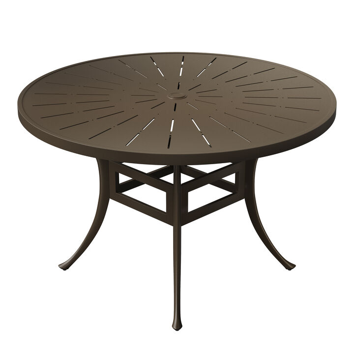 MONDAWE 48" Round Aluminum Outdoor Patio Dining Table with Umbrella Hole, Dark Brown