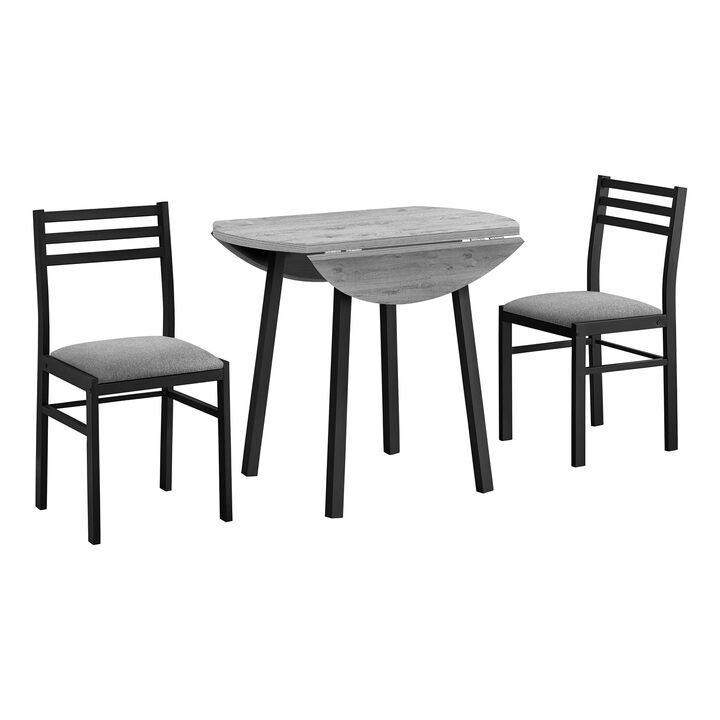Monarch Specialties - Dining Table Set, 3pcs Set, Small, 35" Drop Leaf, Kitchen, Black Metal, Contemporary, Modern