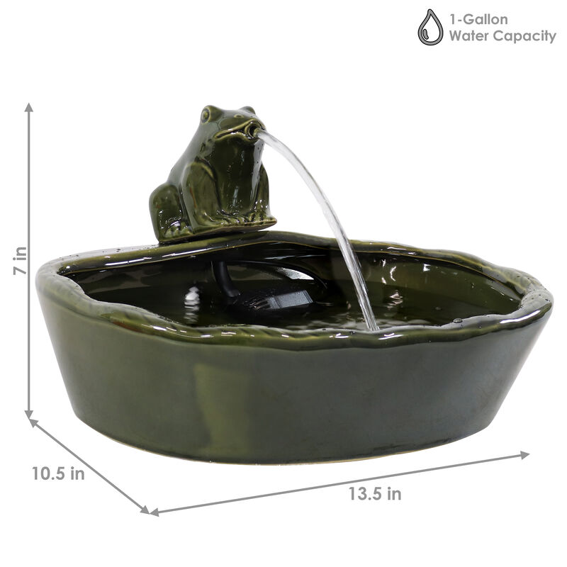 Sunnydaze Frog Glazed Ceramic Outdoor Solar Water Fountain - 7 in