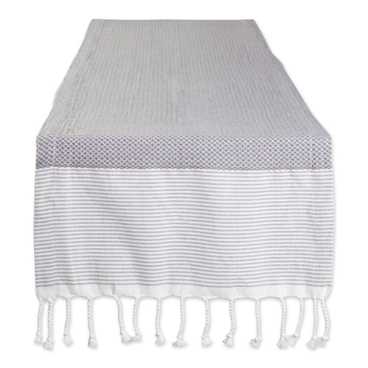 15" x 72" Gray and White Bordered Table Runner