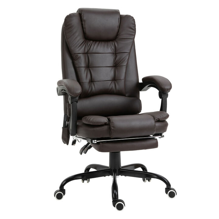 Leather Office Chair, 7 Point Vibration Massage Office Chair, Computer Chair with Retractable Footrest, Ergonomic Chair, Brown
