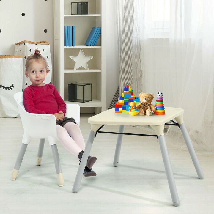 4-in-1 Baby Convertible Toddler Table Chair Set with PU Cushion-Beige
