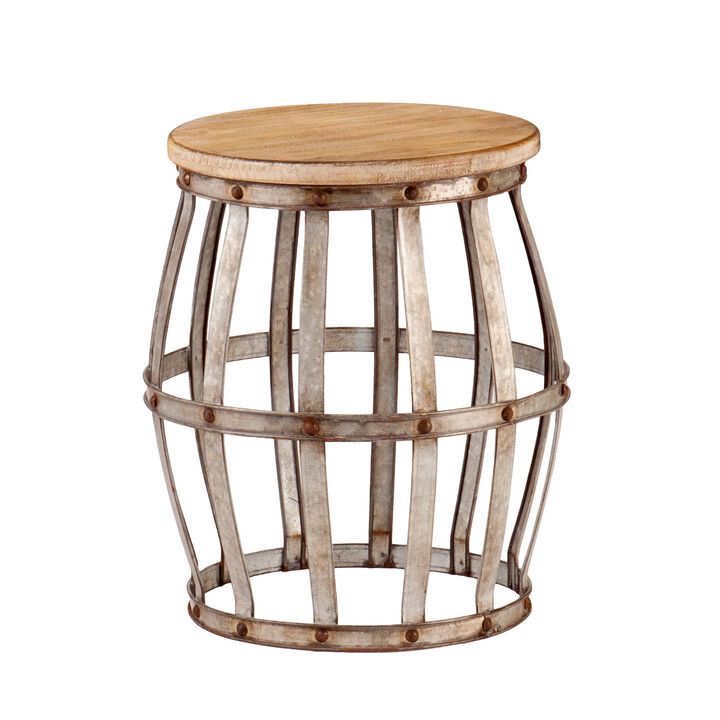 Homezia 18" Silver And Natural Manufactured Wood Round End Table