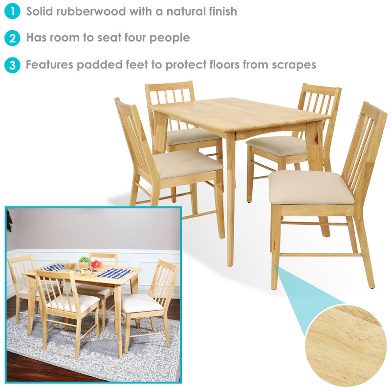 Sunnydaze James 5-Piece Wooden Dining Table and Chairs Set - Natural