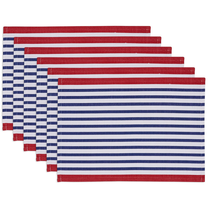 Set of 6 Red and Blue Striped Rectangular Placemats 19"