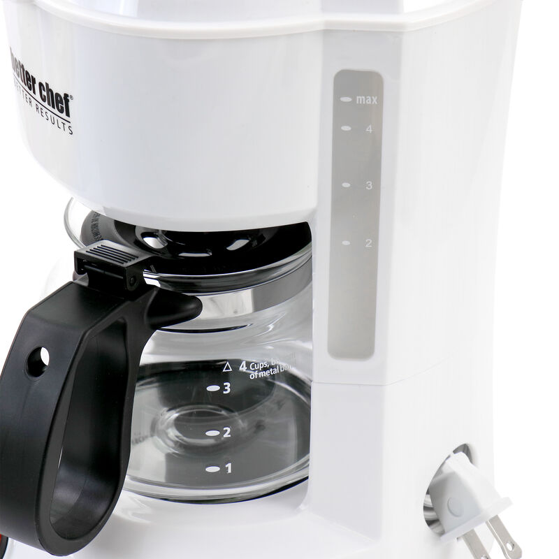 Better Chef 4 Cup Compact Coffee Maker in White with Removable Filter Basket