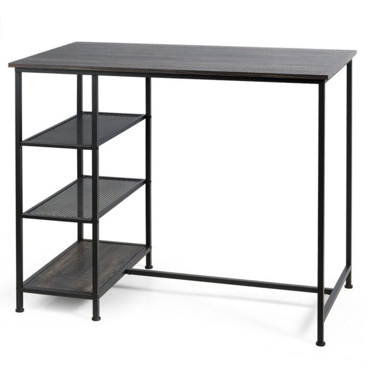 Industrial Dining Bar Pub Table with Metal Frame and Storage Shelves