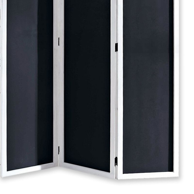 Chalkboard and Wooden 3 Panel Room Divider, Black and White-Benzara