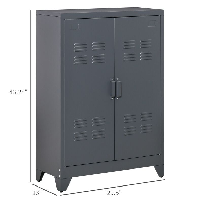 Industrial Style Steel Storage Cabinet, Metal Storage Organizer with 2-Tier Adjustable Shelves for Living Room or Home Office, Grey