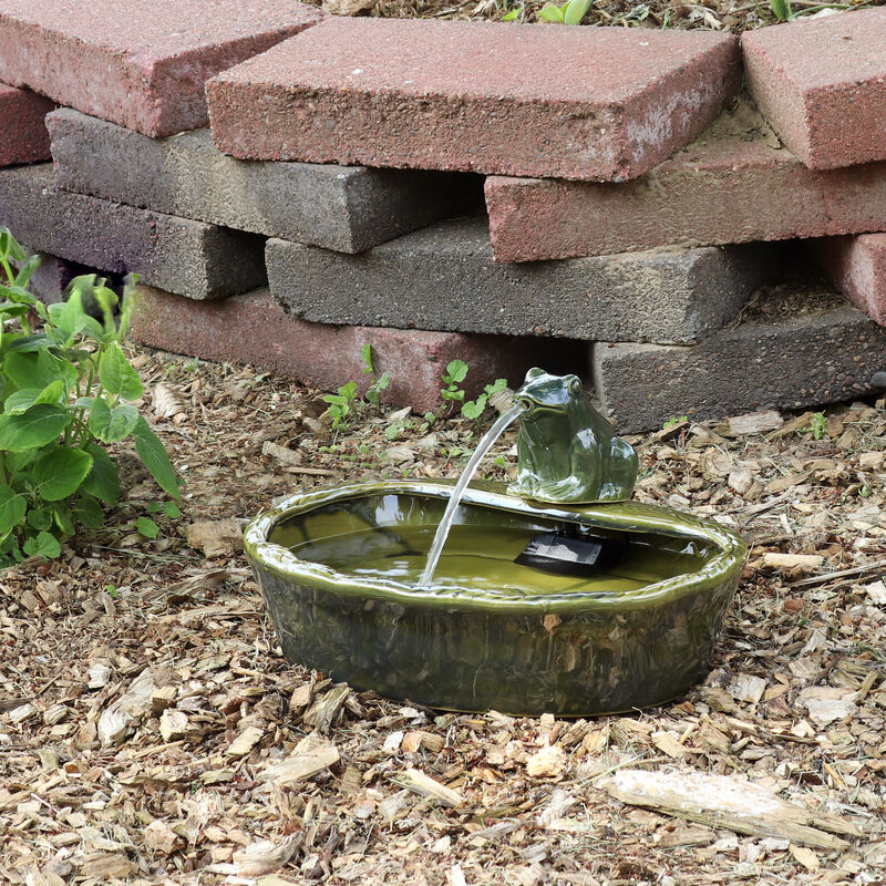 Sunnydaze Frog Glazed Ceramic Outdoor Solar Water Fountain - 7 in